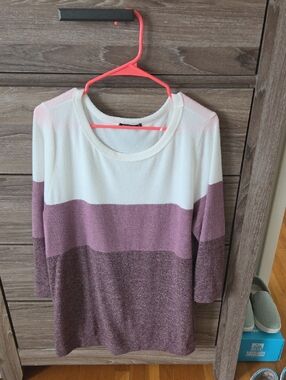 Pink Clover White and Dusty Rose Colorblock Long Sleeve Top